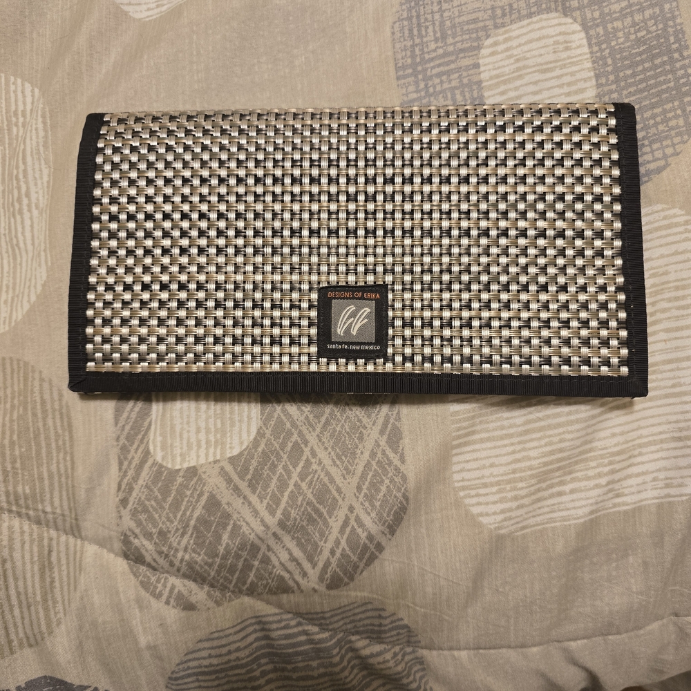 Designs By ERICA SANTA FE Black and Silver Woven Clutch/TRAVEL FOLDER